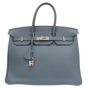 Elegant Leather bag H Birkin 35 Togo Bleu glacier Vert Cypress PHW blue PREORDER
